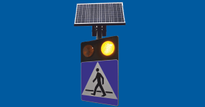 D-6 – oznakowanie aktywne przejścia dla pieszych z czujnikiem obecności pieszego i zasilaniem solarnym